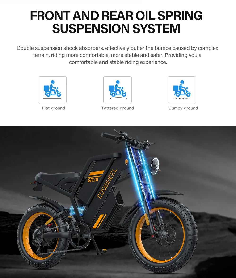 Coswheel Ebike GT20 Adult Electric Motorcycle Mountain Bikes 20Inch 48V Electric bike Fatbike Adult Motorcycles Drit bike