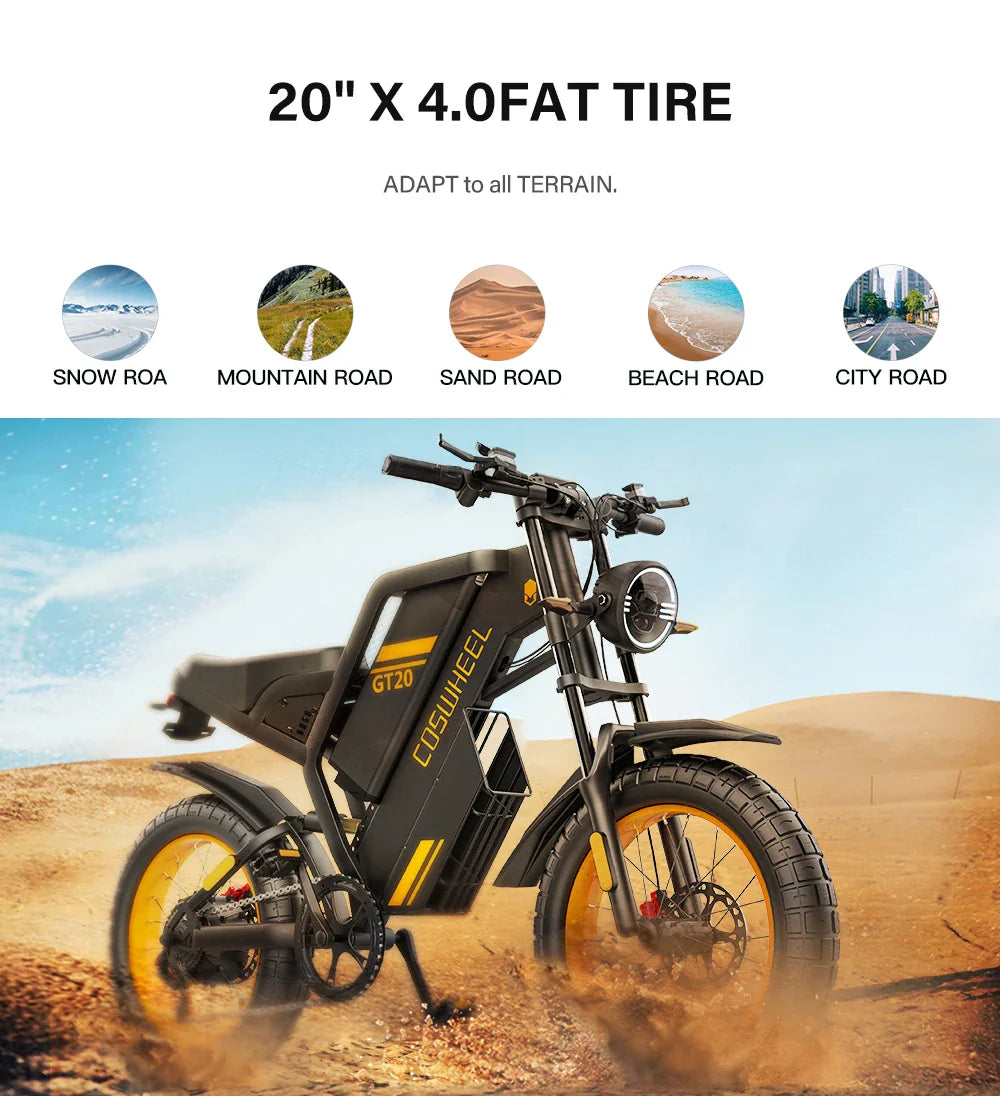 Coswheel Ebike GT20 Adult Electric Motorcycle Mountain Bikes 20Inch 48V Electric bike Fatbike Adult Motorcycles Drit bike