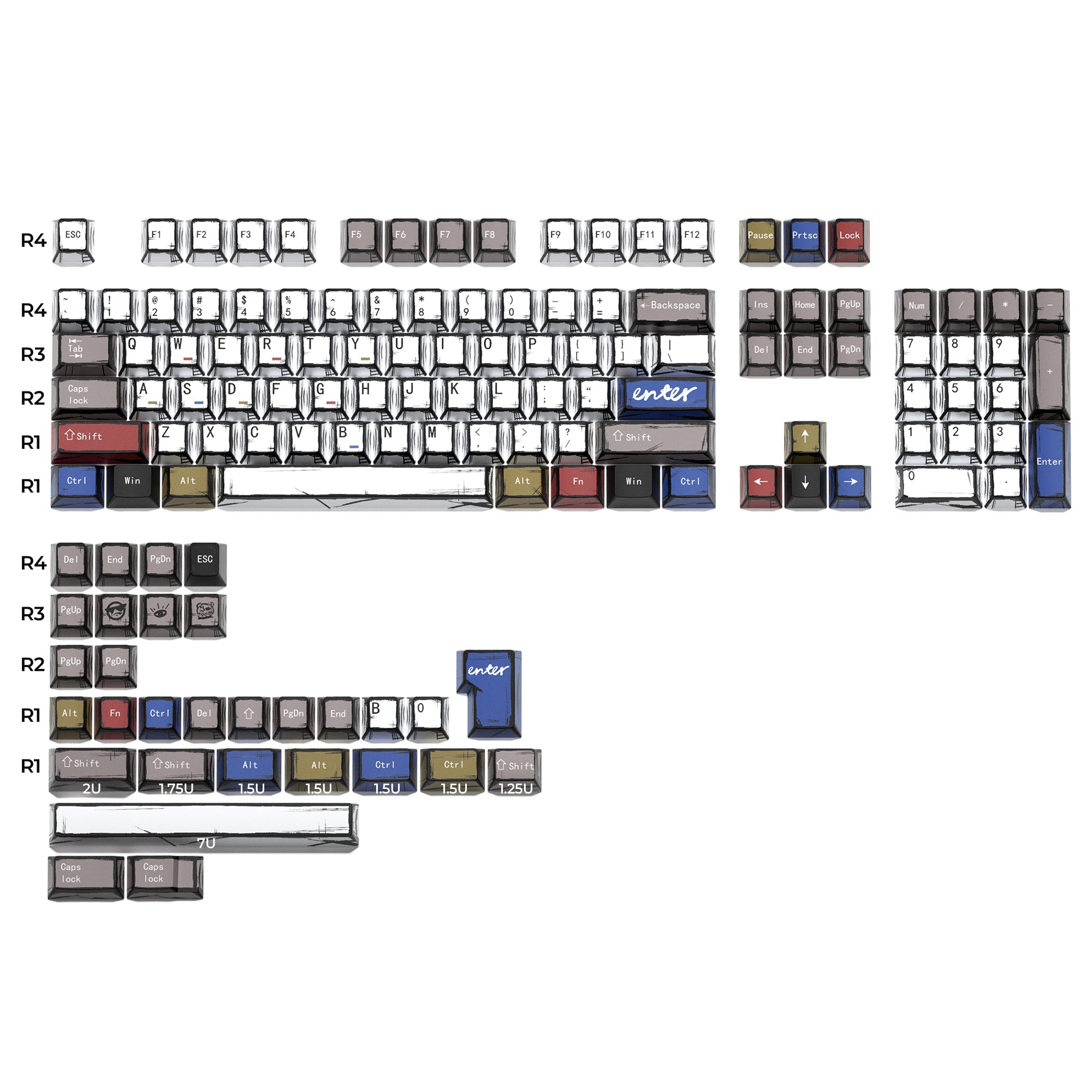 XVX Manga Theme graffiti Cherry Profile Dye-Sub PBT Keycaps